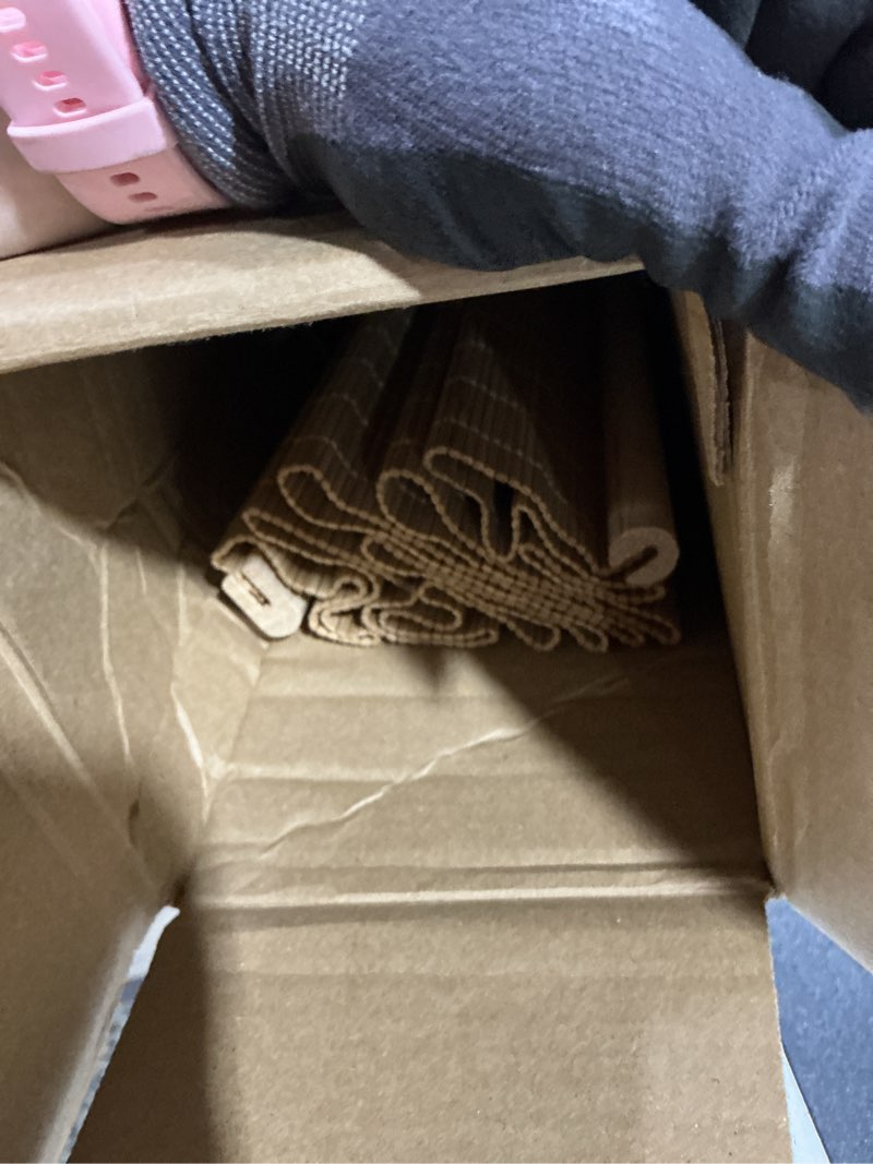 Condition photo showing Good Condition for bamboo blinds for interior windows, easy to install bamboo shades for indoor windows, custom roller shades for indoor window and outdoor patio, 23" w x 48" h bamboo carbonized color 23"w x 48"h