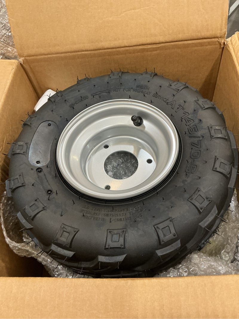 Condition photo showing As Is for upgraded 16" flat free wheelbarrow wheels and tires, 4.80/4.00-8 solid tires with 5/8"&3/4" bearings,14"-16" universal fit wheelbarrow wheel for wheelbarrows/garden trailer 1 black