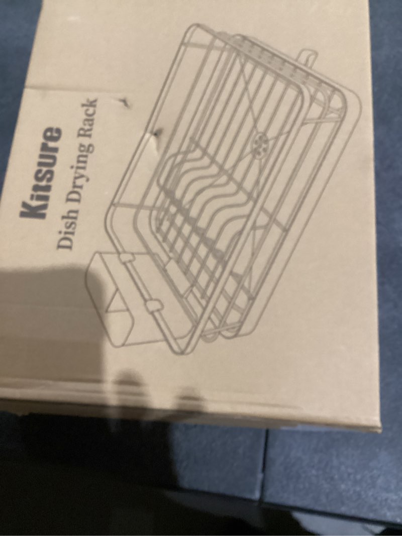 Condition photo showing New/Like New for Kitsure Dish Drying Rack for Kitchen Counter, Stainless Steel Sink Organization and Storage Essentials with Cutlery Holder, Home and Appartment Decor, 12''W x 15.5''L, Black Black 12''W x 15.5''L