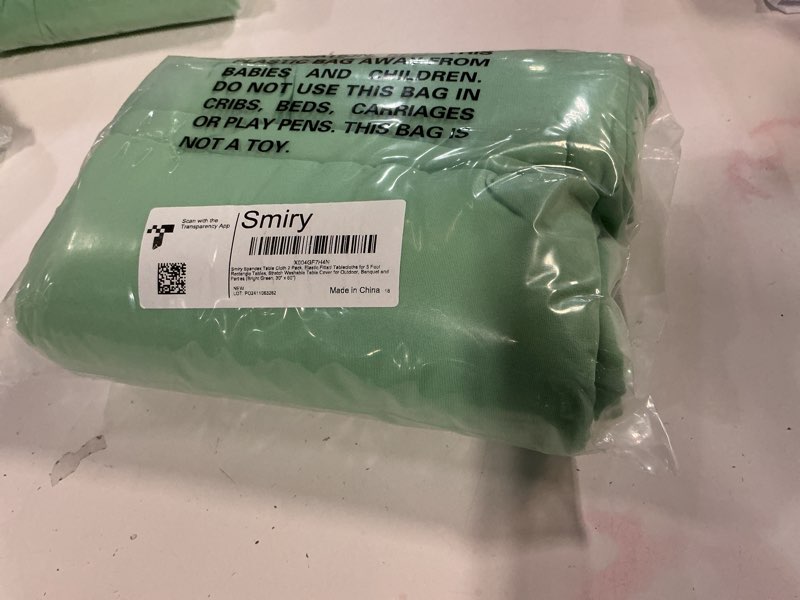 Condition photo showing New/Like New for Smiry 2 Pack Spandex Table Cloth 5FT, Elastic Fitted Stretch Tablecloths for Rectangle Tables, Washable Table Cover for Outdoor, Wedding, Banquet & Parties (Bright Green, 60Lx30Wx30H Inch) 30" x 60" Bright Green 2