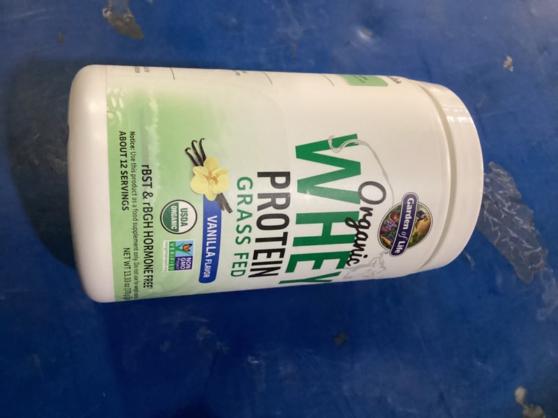 Condition photo showing New/Like New for ( best used by 30/04/26) Garden of Life Grass Fed Whey Protein Powder Vanilla - 21g Protein for Women & Men + Probiotics - 12 Servings - Gluten Free, Non GMO, Kosher, Humane, RBST & rBGH Hormone Free