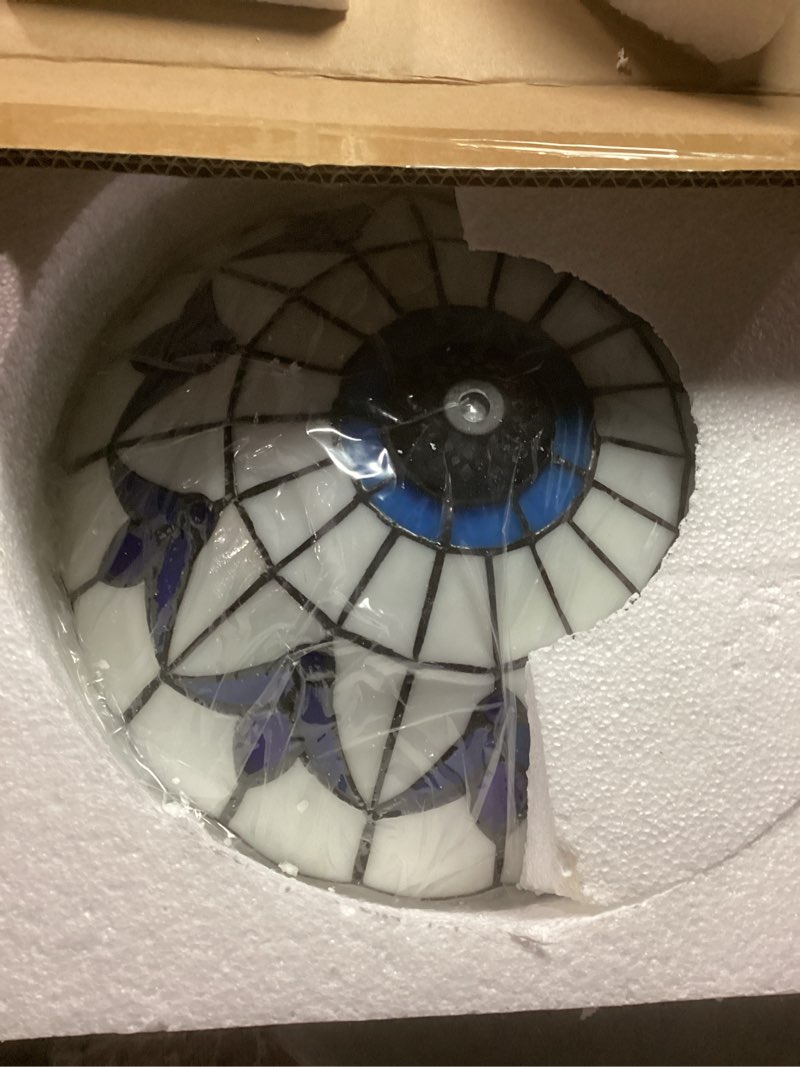 Condition photo showing As Is for 16 inch tiffany style stained glass ceiling light tiffany flush mount ceiling light vintage chandeliers lamps pendent light lighting fixtures (16 inch white leaf)