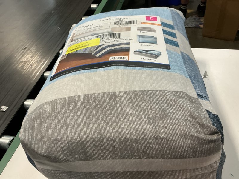 Condition photo showing Good Condition for mainstays all in one reversible comforter and sheet set- 7 piece, queen, blue pinstripe