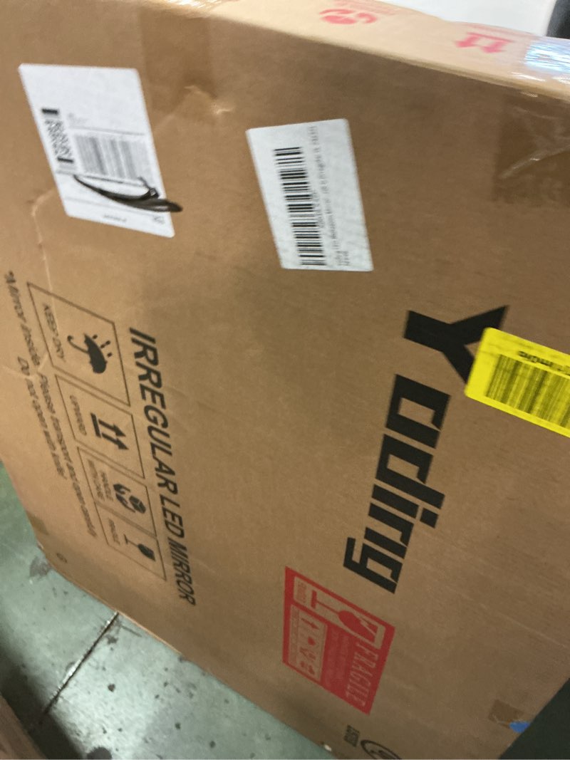 Condition photo showing New/Like New for LED Bathroom Mirror with Lights 24x32”, Stepless Dimmable Irregular LED Mirror with 3 Colors, Anti-Fog, Memory, Al-Alloy Lampshade, Frameless Makeup Mirror for Bathroom (Vertical Only) Irregular G 32"L x 24"W