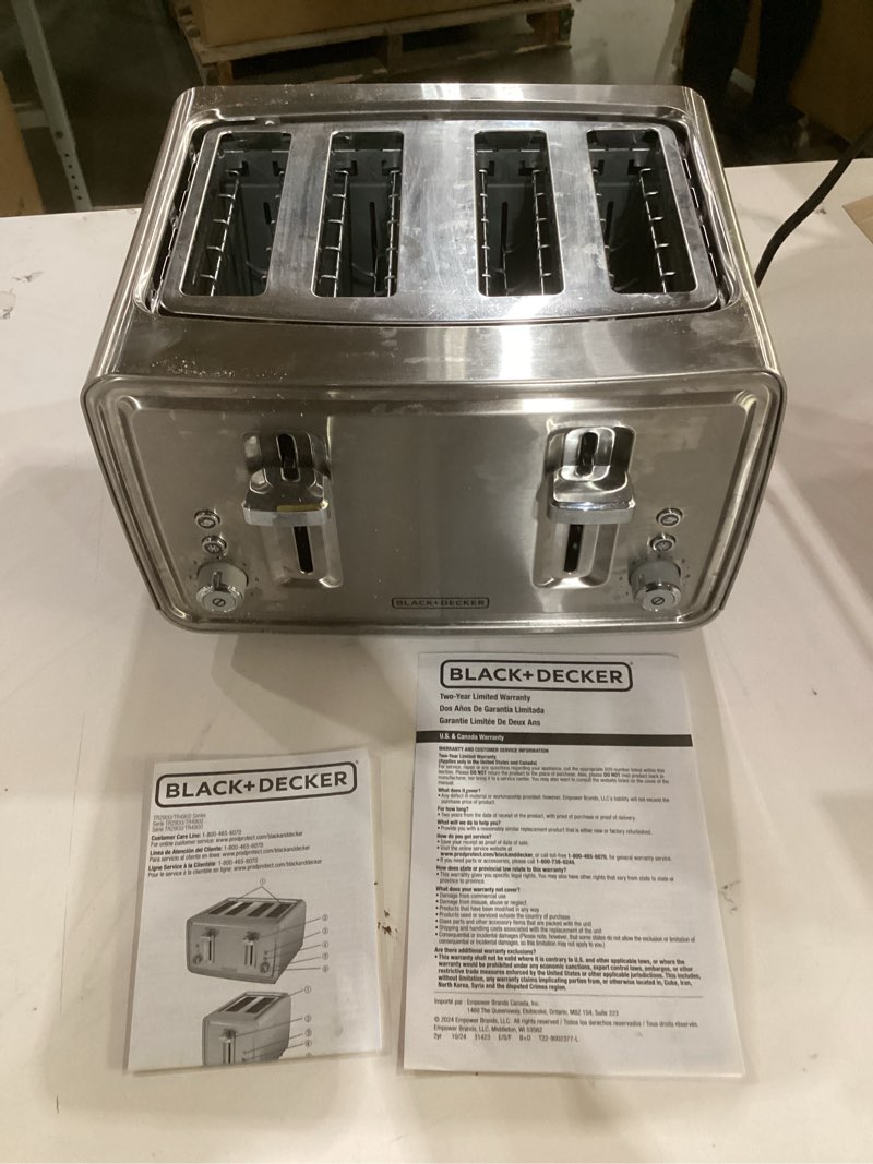 Condition photo showing As Is for not tested**** black+decker 4-slice toaster, stainless steel, tr4900ssd