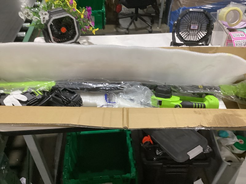 Condition photo showing As Is for tneltueb 4-in-1 cordless pole saw & mini chainsaw, 6"&8" pole saws for tree trimming with 15.6ft extendable pole, 180° adjustable angle, 1000w brushless motor, electric chainsaw with 2×4.0ah batteries green