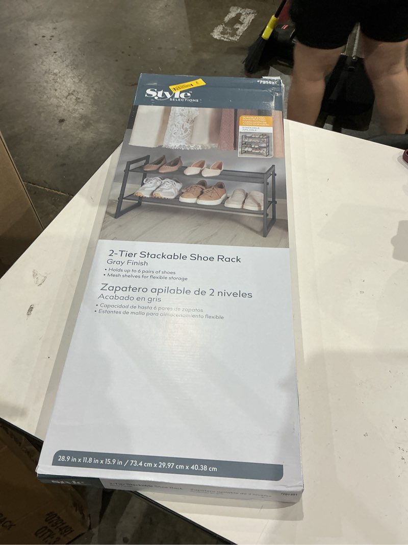 Condition photo showing New/Like New for style selections 15.9-in h 2 tier 6 pair gray metal shoe rack