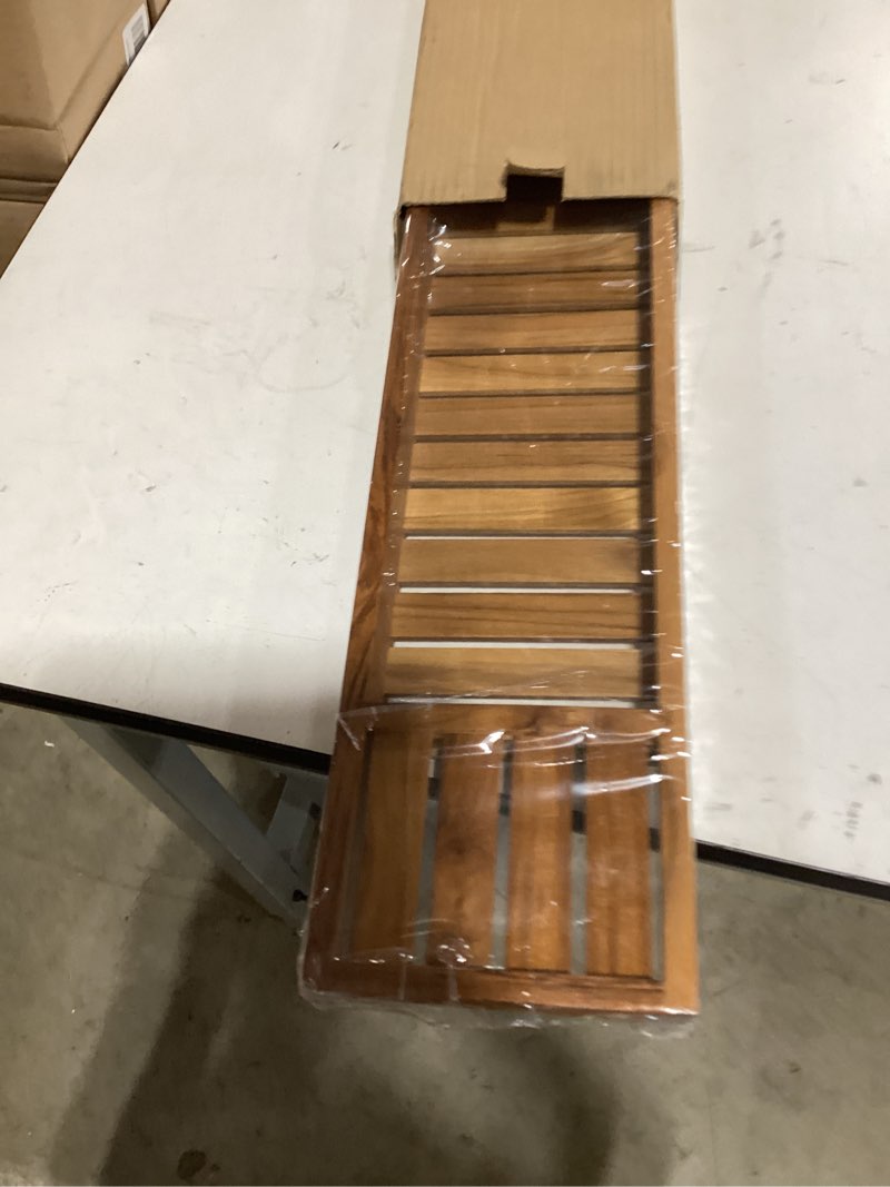 Condition photo showing As Is for vaefae teak bathtub tray, wooden bath caddy for bathtub, bath tub wood table for tub 33.8" x 6" x 1.8"