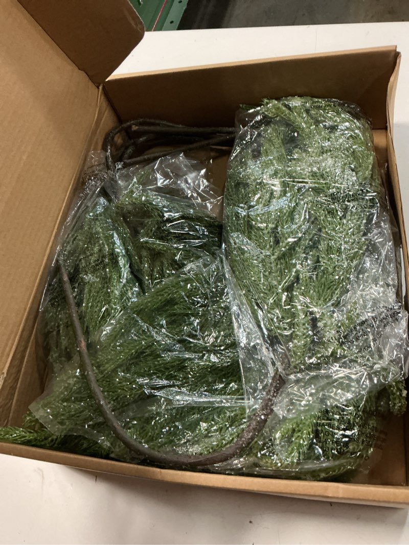 Condition photo showing New/Like New for green moon 6pcs norfolk pine stems with artificial snow, 31” christmas greenery stems pine branches for diy garland wreath garden indoor outdoor xmas christmas decorations holiday decor norfolk pine with artifical snow