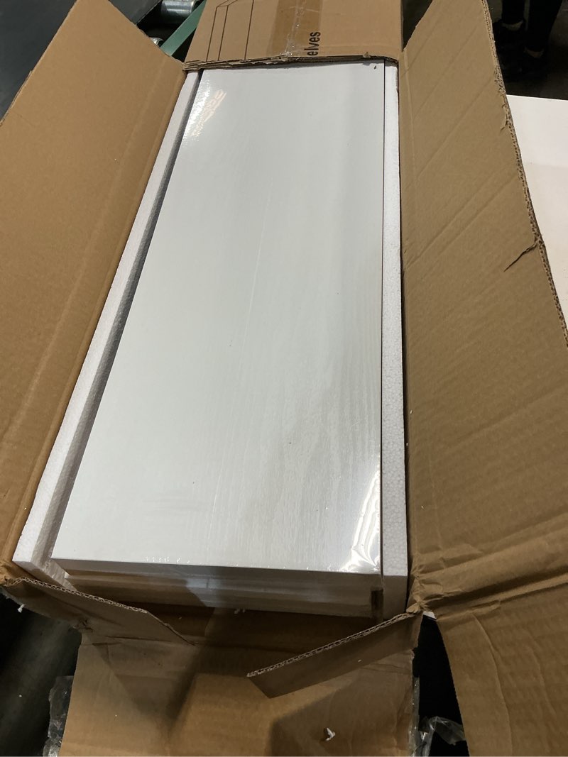 Condition photo showing Good Condition for white floating shelves wall shelf 48 inch, 8 inch deep floating shelf for wall, farmhouse black wood shelves invisible bracket for living room, bedroom, kitchen, 48 x 9.3 x 1.4 inch, set of 2 white 48"w x 9.3"d, 2 pack
