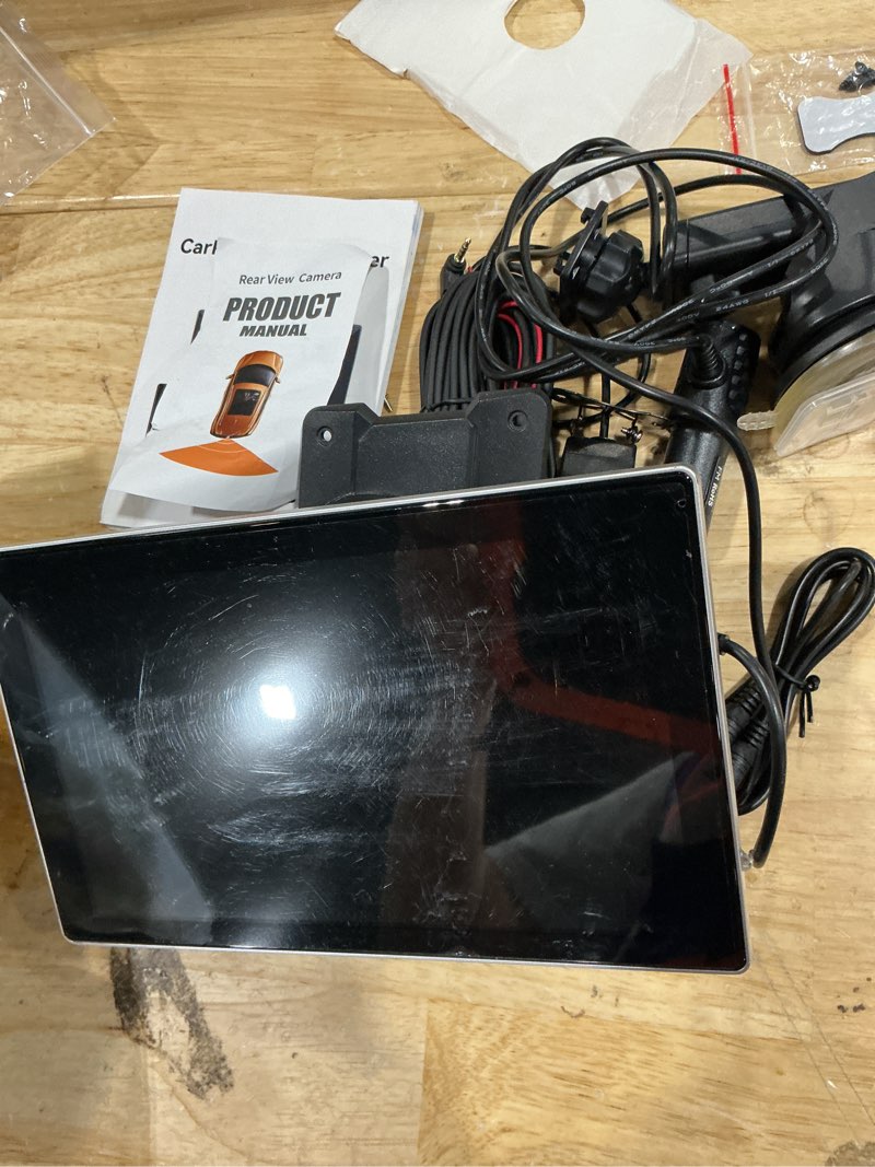 Condition photo showing As Is for wireless carplay screen for car, portable car play screen for car | android auto, 4k dash cam,backup camera, gps navigation, car audio receivers mirror link, bluetooth, fm scratched screen