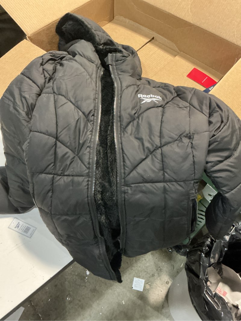 Condition photo showing Good Condition for Reebok Womens Winter Jacket - Sherpa Fleece Lined Reversible Insulated Puffer Parka Winter Coats for Women with Faux Fur Hood Black/Black Fur Large