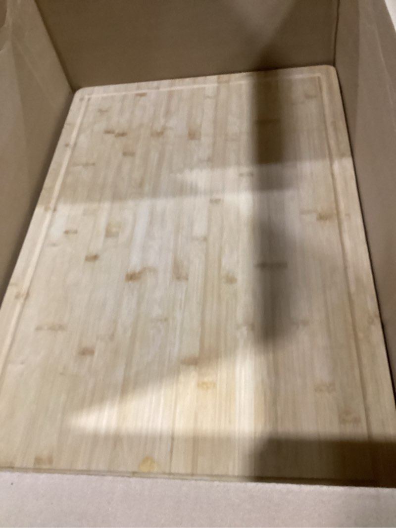 Condition photo showing Good Condition for (similar) 36 x 24 extra large bamboo cutting board for kitchen, cutting board stove top cover with handle, butcher block chopping board with juice groove, large charcuterie board over the sink natural 36\"l x 24\"w