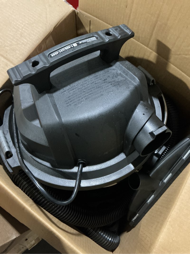 Condition photo showing As Is for craftsman 5-gallon 4-hp corded wet/dry shop vacuum with accessories included