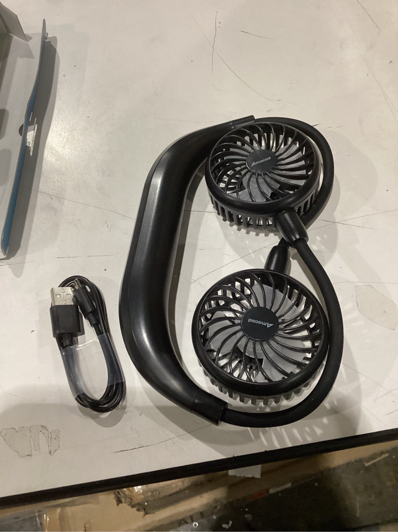 Condition photo showing New/Like New for AMACOOL Neck Fan Battery Operated Neckband Fan Hand-Free Wearable Personal Fan for Hot Flashes Home Office Travel Outdoor Sports (Black)