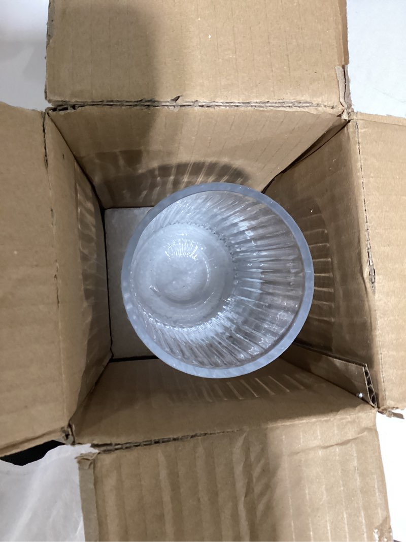 Condition photo showing Good Condition for ribbed glass vase, flower vases for bouquet, clear glass vases for flowers, modern ribbed vase for living room, bathroom, dining table, office, wedding, centerpieces, 8 inches clear medium