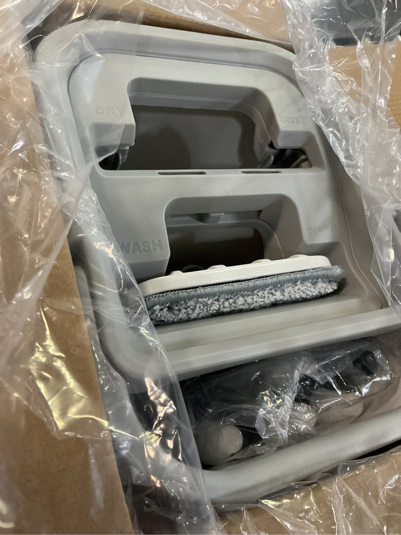 Condition photo showing New/Like New for bosheng mop and bucket with wringer set, hands free flat floor mop and bucket, 3 washable microfiber pads included, wet and dry use, home floor cleaning system for all floor types and windows white mop and bucket set with 3 pads