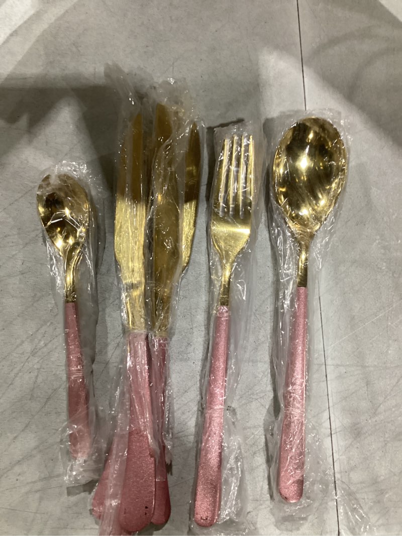 Cutlery Set 24 Pieces Silverware Set Polished & Matte Pink *Incomplete *
