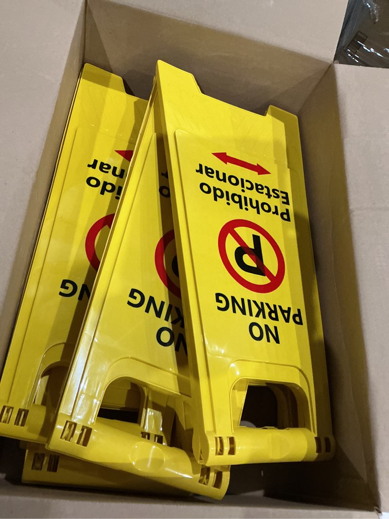 Condition photo showing Good Condition for pack of 6 two sided no parking signs outdoor folding floor sign for no parking plastic self standing no parking sign for restaurants business lots