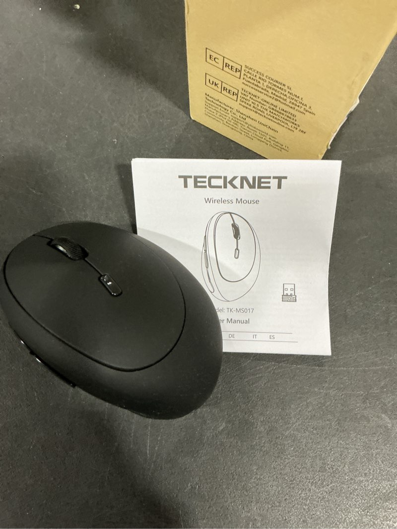 Condition photo showing Good Condition for TECKNET Ergonomic Mouse, Bluetooth Wireless Vertical Mouse, Rechargeable Battery, Quiet Clicks, 4800 DPI Adjustable, BT5.0/3.0 & 2.4G Connect, Easy to use, Wide Compatibility - Black M Black
