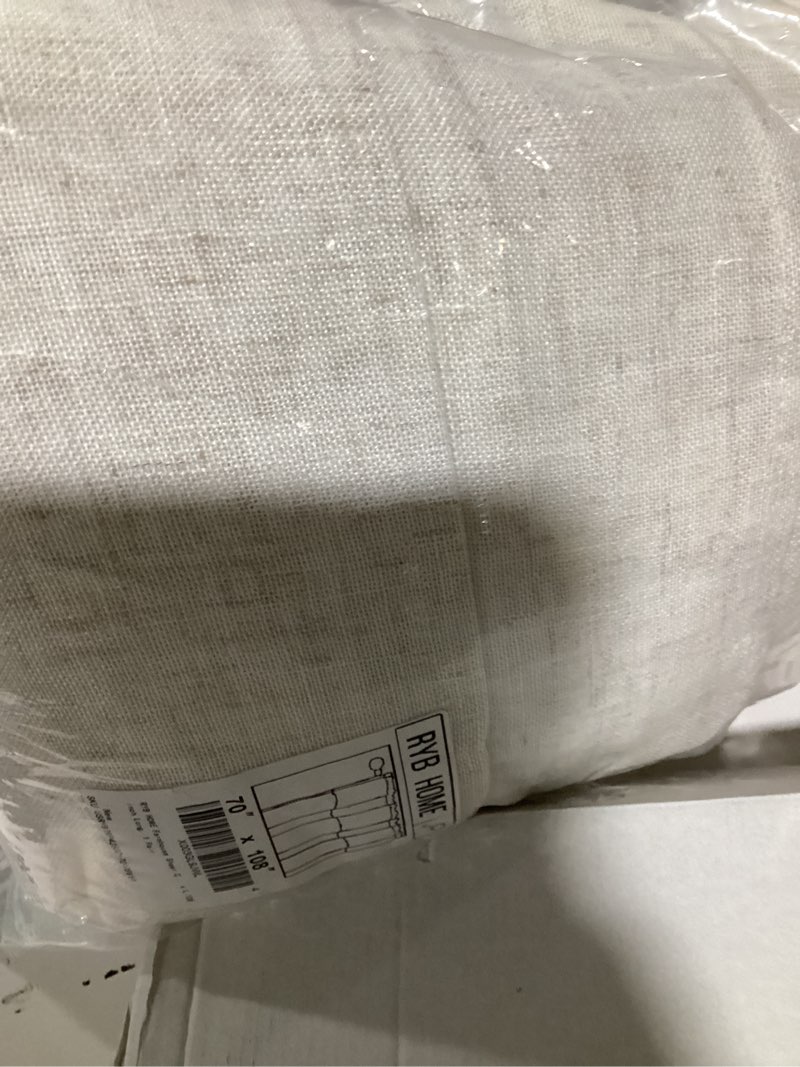 Condition photo showing New/Like New for RYB HOME Farmhouse Sheer Curtains 108 inch Length, Semi Sheer Curtain & Drapes Large Window Dressing Lights & Winds Filter for Bedroom Home Office Living Room, Linen, W 70 x L 108 inch Long, 1 Pair 70"W x 108"L (Pack of 2) Linen