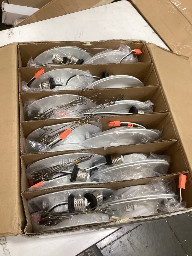 Condition photo showing As Is for amico 24 pack 5/6 inch 5cct led recessed lighting, dimmable, 12.5w=100w, 950lm, 2700k/3000k/4000k/5000k/6000k selectable, retrofit can lights with baffle trim, ic rated - etl & fcc, white white 6 inch