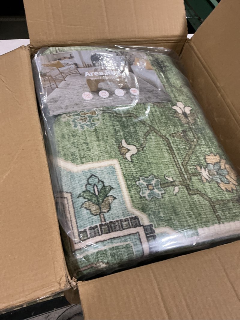 Condition photo showing Good Condition for amada homefurnishing 8x10 area rug for living room, vintage washable area rug low-pile & non-slip carpet for bedroom dining room nursery home office, green 8' x 10' (rectangular) green
