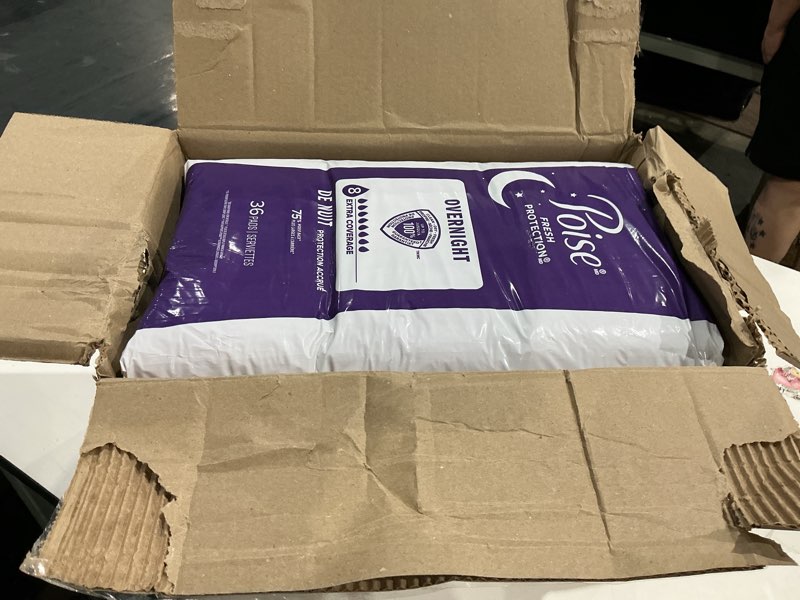 Condition photo showing New/Like New for poise overnight incontinence & postpartum pads for bladder leaks, 8 drop extra coverage, 72 count (2 packs of 36), packaging may vary long 72