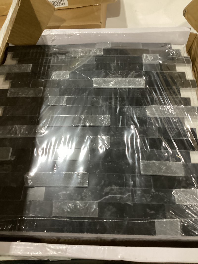 Condition photo showing New/Like New for sunwings 5-sheet peel and stick mosaic natural 3d stone self adhesive marble tiles, 11.5" x 10.7" stick on backsplash for kitchen bathroom fireplace vanity, mixed black mixed black 11.54*10.75*0.32inch(5 sheets)