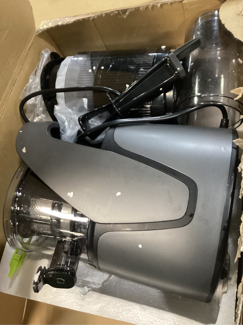 Condition photo showing As Is for Juicer Machines, 3-in-1 Cold Press Juicer with 6.5" Extra Large Chute, 100oz Large Capacity, AC Motor, Makes Juice, Nut Milk & Sorbet, Premium Gray