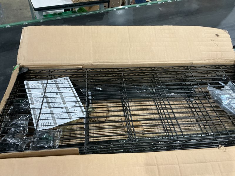 Condition photo showing As Is for m mzg 5-shelf storage shelves,wire shelving heavy duty metal storage shelving unit adjustable garage shelving rack pantry kitchen (black, 5 tier,17.7" d x 47.2" w x 76.7" h) 5 tier, 17.7" d x 47.2" w x 76.7" h black
