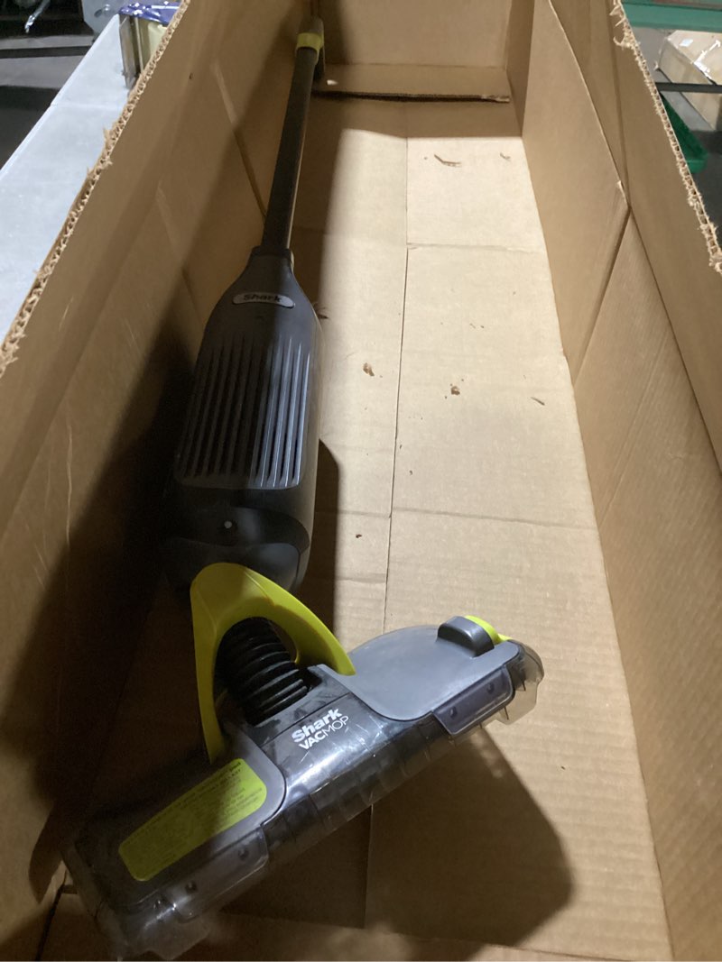 Condition photo showing As Is for Shark VACMOP Cordless Hard Floor Cleaner, Vacuum and Spray Mop, Powerful Suction, Lightweight, LED Headlights, Includes 4 Disposable Pads, 12oz Multi-Surface Cleaning Solution, Gray, VM252