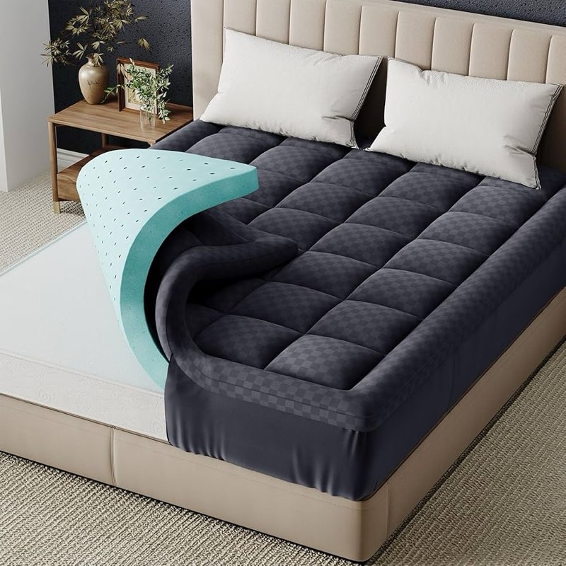 Belffin King Size Dual Layer 3 Inch Thick Memory Foam Mattress Topper, 2 Inch Gel Memory Foam for Pa