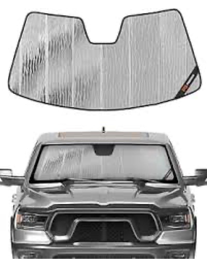 Pigenius Windshield Sun Shade for Ram 1500 2019-2025 with 10 Inch Wide Sensor. Full Coverage Rearvie