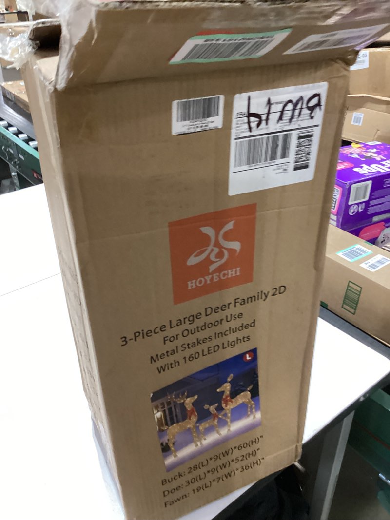 Condition photo showing New/Like New for HOYECHI 5 FT Oversized Christmas Decorations Outdoor Lighted Reindeer – 3-Piece 2D Deer Family Set with 160 Warm White LED Lights for Yard, Lawn, Garden & Porch Holiday Display - Gold Gold - Extra Large