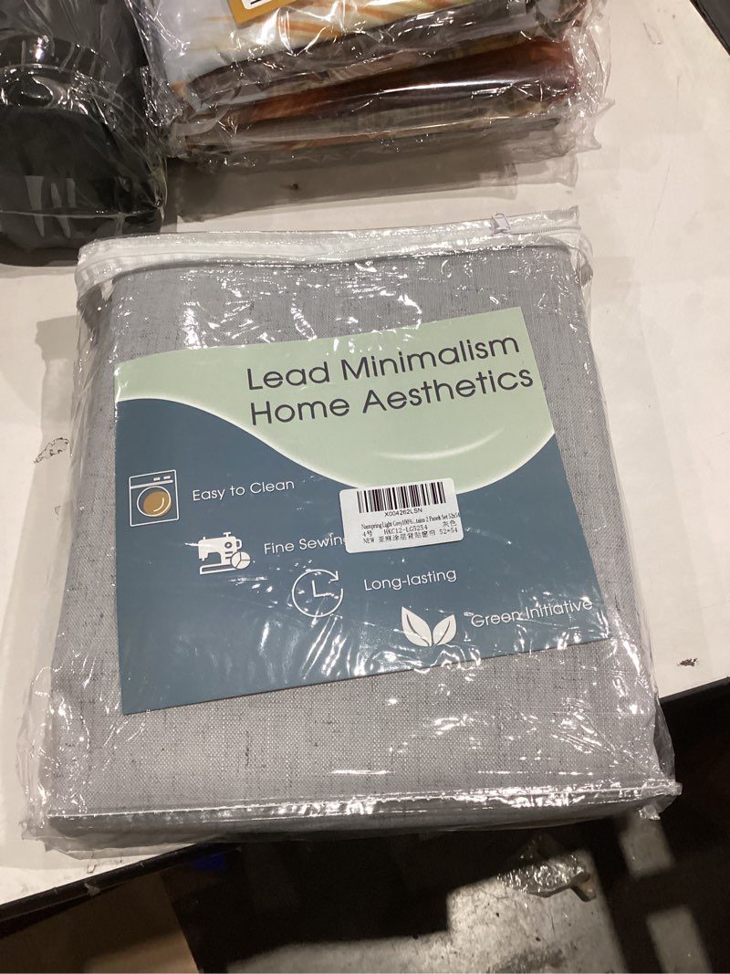 Condition photo showing New/Like New for nanspring light grey linen 100% blackout curtains 54 inch length for bedroom back tab thermal insulated modern luxury simple black out curtain for living room dining room drapes 52x54, 2 panels 52"w x 54"l (pack of 2) light grey