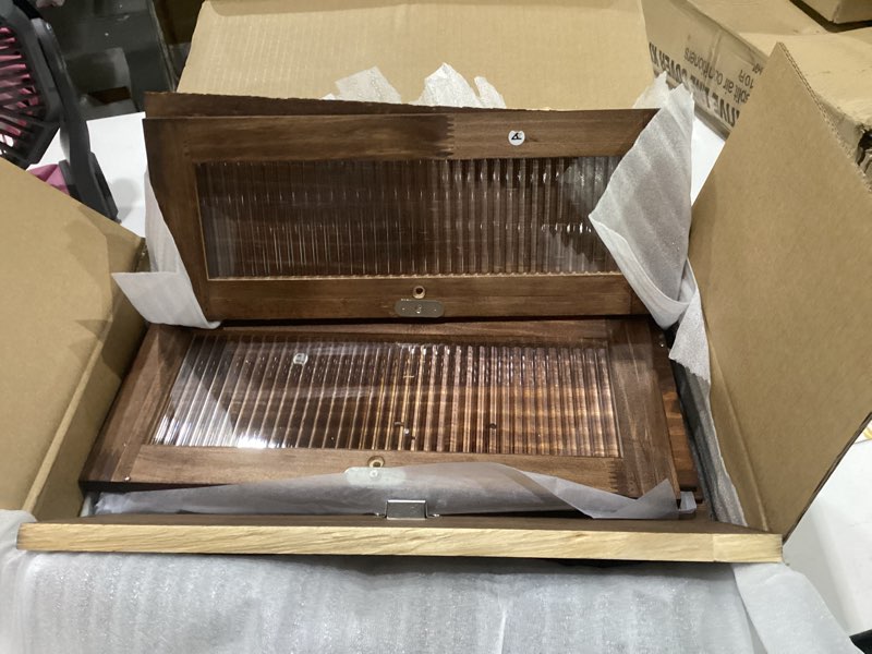 Condition photo showing Good Condition for sunhoo bread box for kitchen countertop wooden bread storage container bin 2 layer breadbox holder large capacity keeper vintage farmhouse food organizer pantry shelf acrylic window (brown)