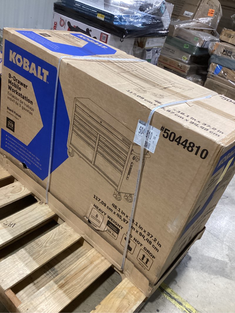 Condition photo showing New/Like New for kobalt 18.1-in w x 37.2-in h 9 -drawers rolling black wood work bench