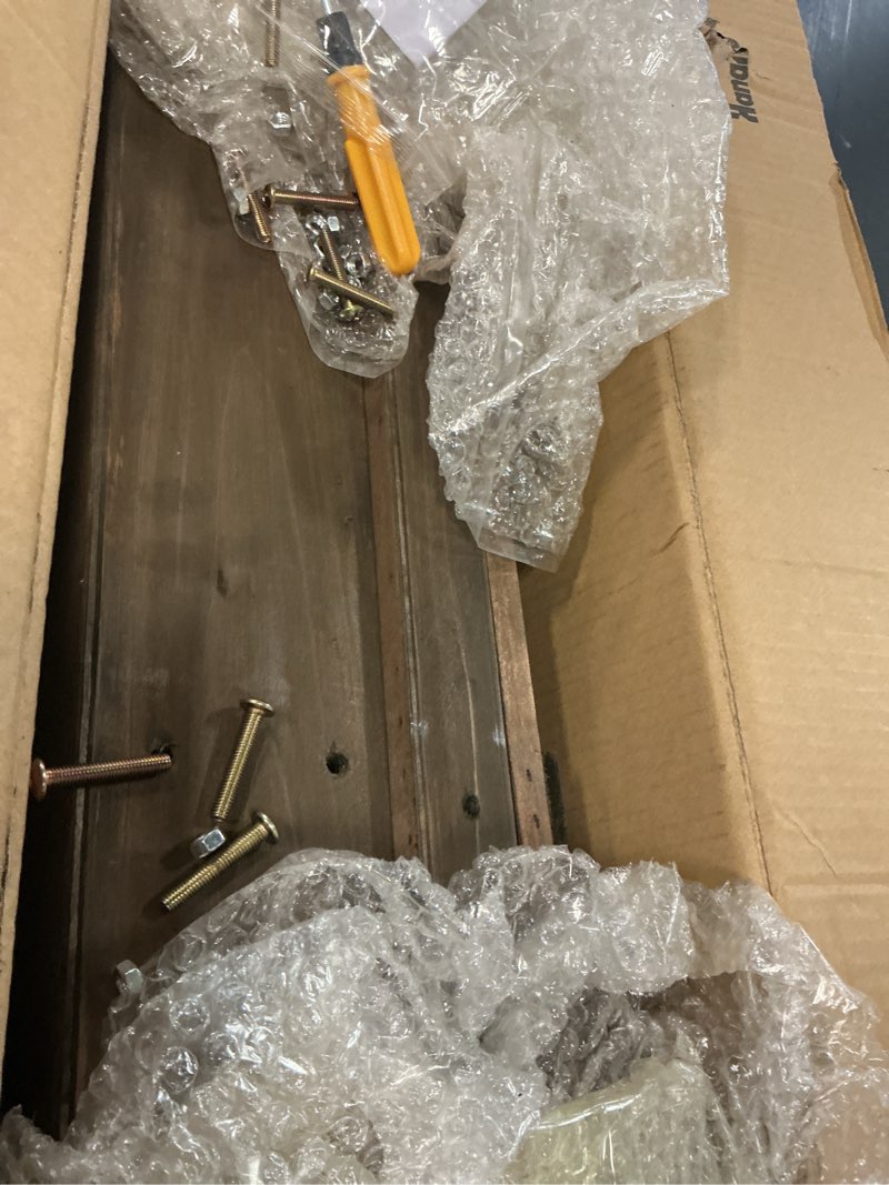 Condition photo showing As Is for Hanaive Flower Cart Display Stand with Wheels for Bridal Shower Baby Shower Party Large Country Market Vintage Wooden 3 Tier Cart for Display Flower Candy Party Crafted Items (Carbonized Color)