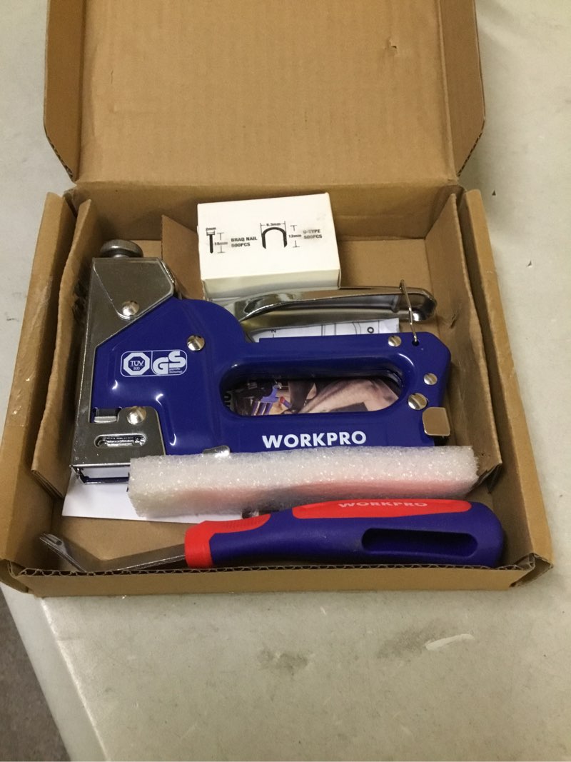 Condition photo showing New/Like New for workpro 3-in-1 staple gun kit with 1500 staples & remover  compatible with t50  u-type  brad nails – heavy duty manual stapler for upholstery & diy
