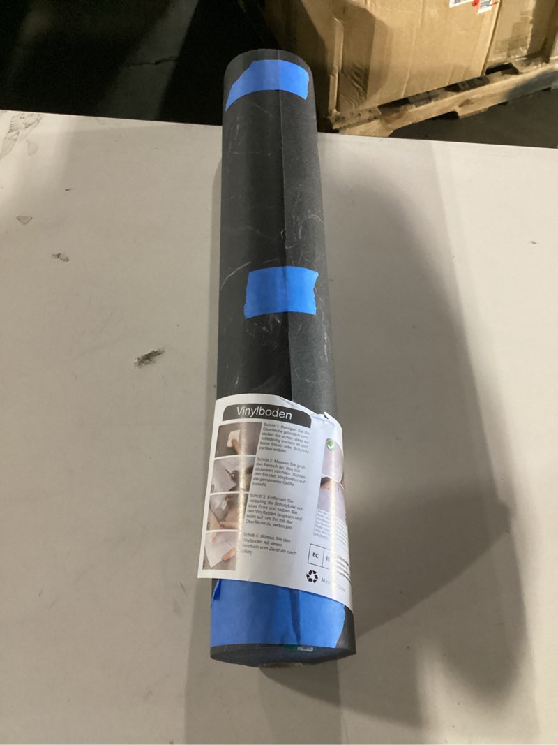 Condition photo showing Good Condition for oxdigi vinyl floor tiles peel and stick 23"x 196"/32 sq.ft, thicken self adhesive vinyl flooring roll marble pattern waterproof diy floor coverings for bathroom living room kitchen, black marble 23.6"wx 196"l (32 sq.ft) black marble
