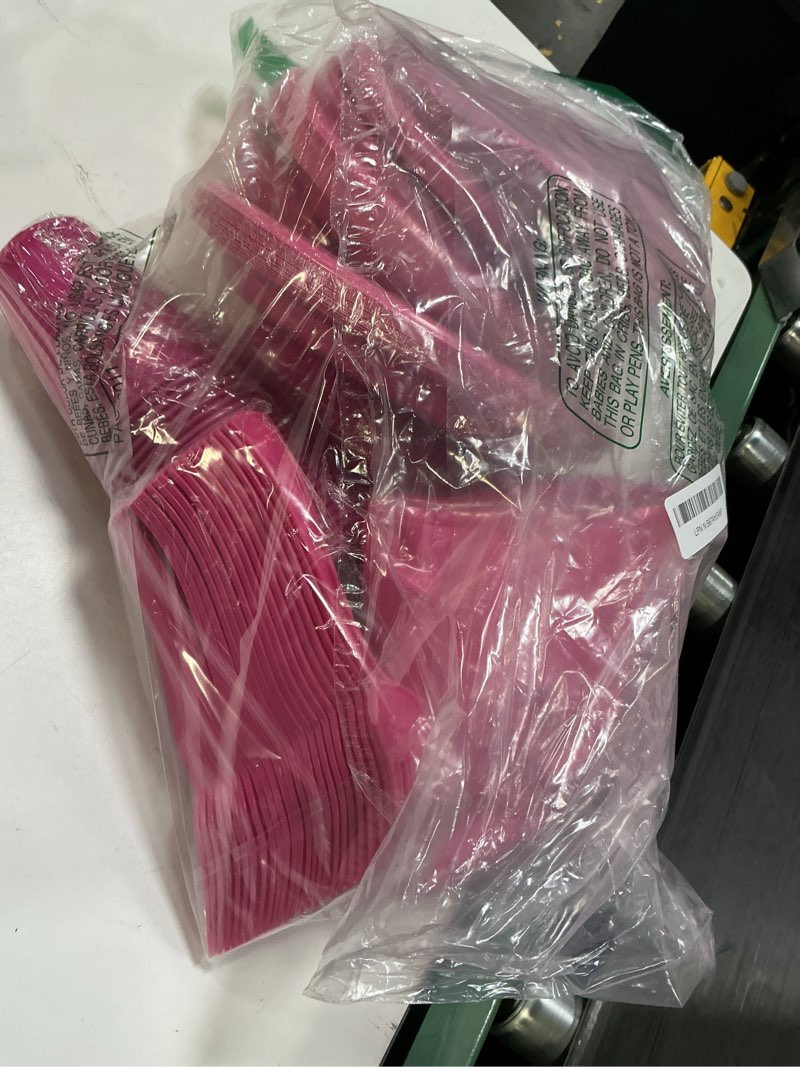 Condition photo showing Good Condition for hot pink plastic plates for party,50 guest disposable plastic plate set 9" plates,7" dessert plate,napkins,cups,forks & tablecloth for girls women,summer party,birthday 50 guests hot pink