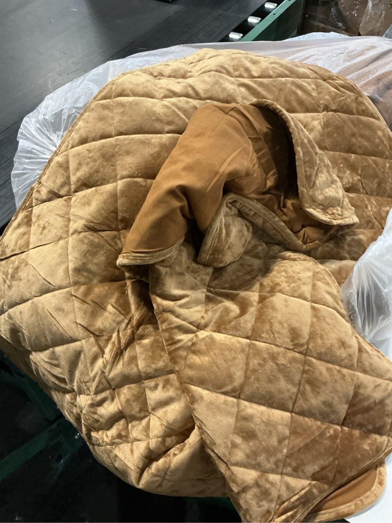 Condition photo showing As Is for Chezmoi Collection Lux Caramel Gold Velvet Quilt King Set, 3-Piece Lush Plush Distressed Velvet Bedding All Season Lightweight Comforter Brushed Microfiber Reverse with Diamond Stitch Quilting