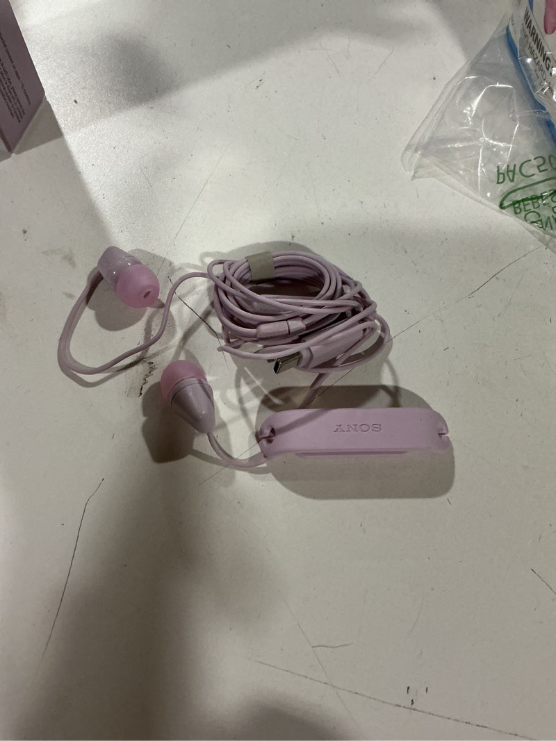 Condition photo showing Good Condition for sony ier-ex15c usb-c plug, wired in-ear headphones for iphone and android phones, with built-in multi-function button, volume and mic control, supports usb audio class 1.0 devices, pink usb-c, mic pink