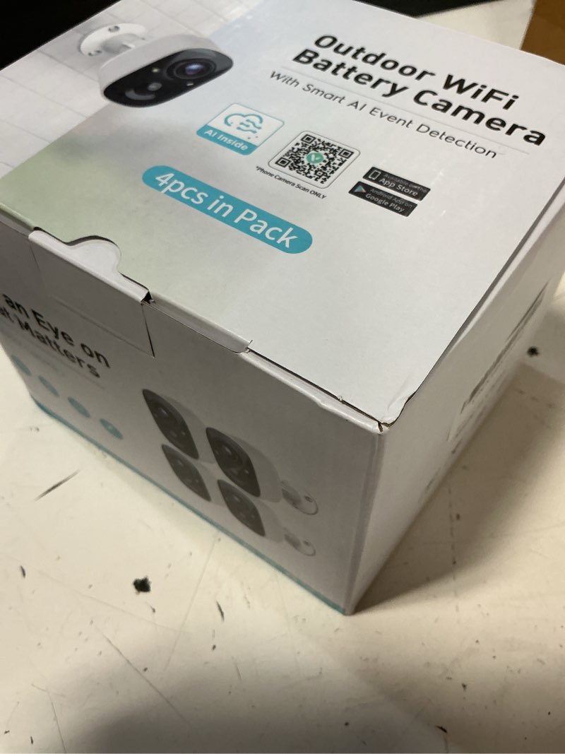 Condition photo showing New/Like New for gmk security cameras wireless outdoor 4 pack, 2k battery powered cameras for home security, color night vision, motion detection, 2-way talk, ip65 waterproof, remote access, cloud/sd storage white 4 count (pack of 1)