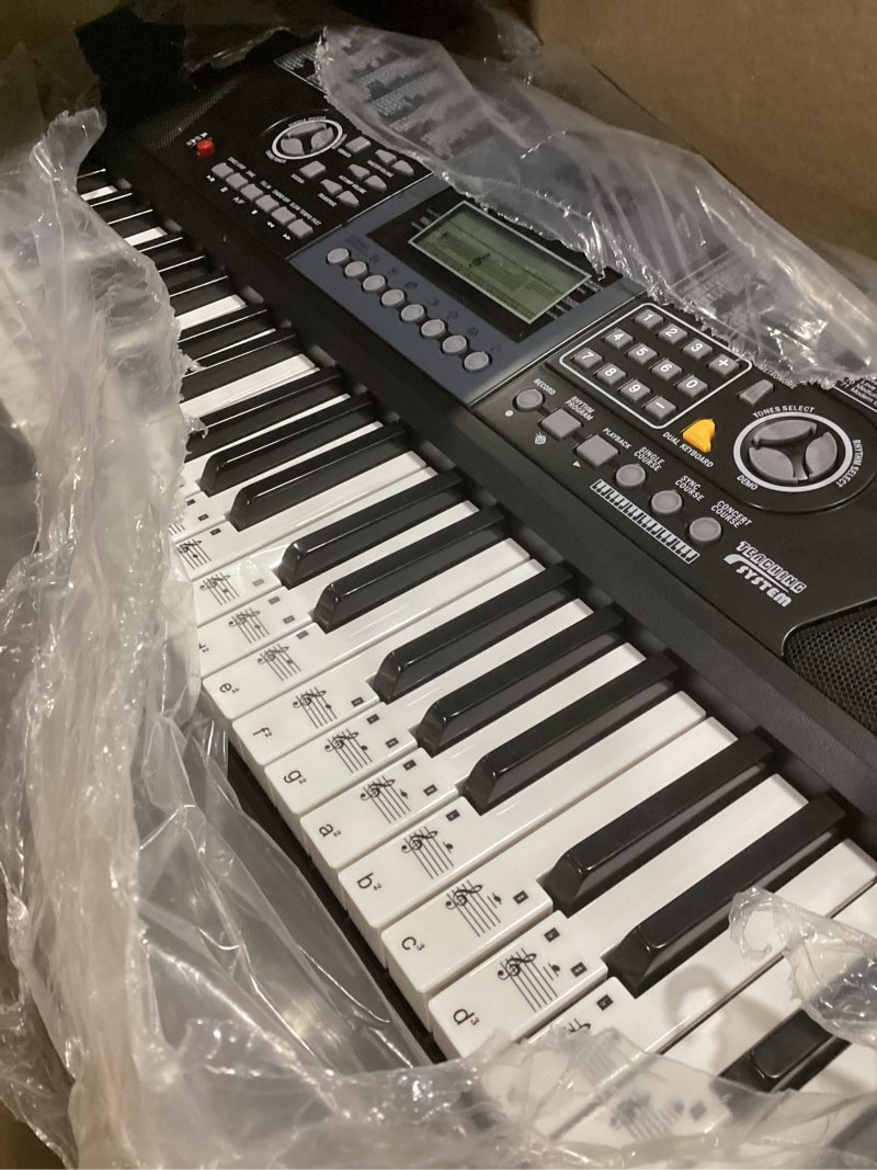 Condition photo showing As Is for rockjam 61-key keyboard piano kit with stand, stool, headphones, keynote stickers & lessons modern
