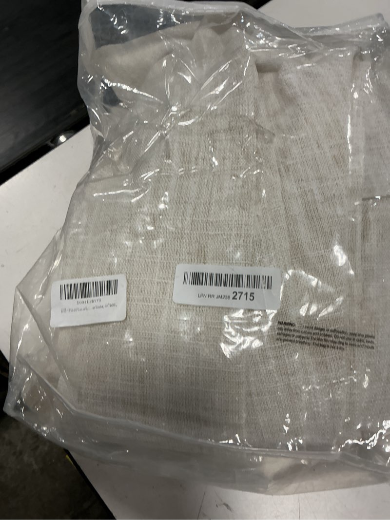 Condition photo showing As Is for pinch pleated linen curtains 96 inches long for living room, thick semi sheer light filtering memory-trained back tab drapes, natural pinch pleat curtain with hooks rings for bedroom office, 2 panels
