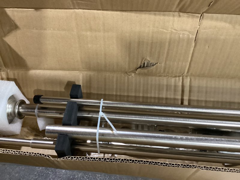 Condition photo showing New/Like New for double curtain rods for window 72 to 144 inch, brushed nickel decorative double drapery rod with urn finials, 1-inch front and 5/8 inch back double window rods, adjustable double rod curtain dual rods brushed nickel 72-144"
