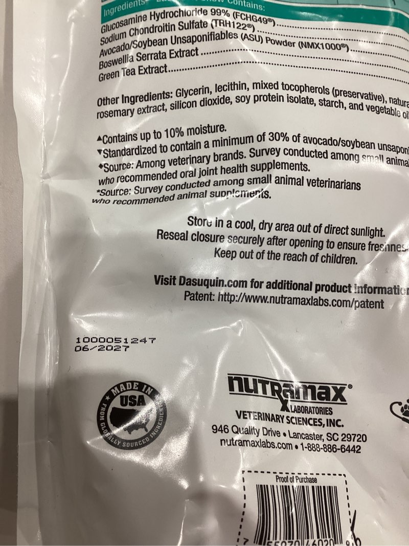 Condition photo showing New/Like New for Nutramax Laboratories Dasuquin Joint Health Supplement for Large Dogs - With Glucosamine, Chondroitin, ASU, Boswellia Serrata Extract, and Green Tea Extract, 84 Soft Chews, DASL84SC Large Dog 84 Count (Pack of 1)