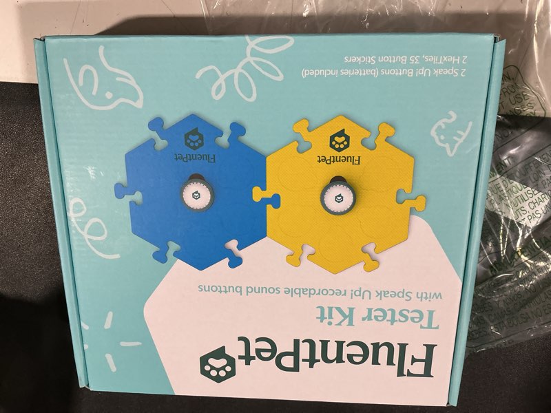 Condition photo showing New/Like New for fluentpet sound button tester kit - dog buttons for communication - compact talking buttons for dogs and cats - dog talking button set with 2 recordable buttons and 2 compact hextile soundboard mats